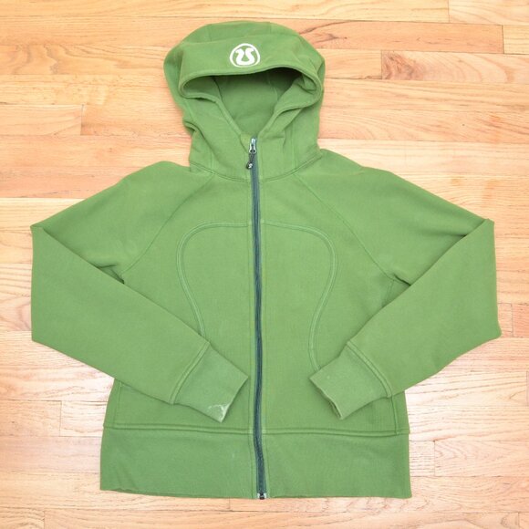 Lululemon Sz 10 Hooded Green Sweatshirt Hoodie Full Zip Cotton Blend - Picture 1 of 9